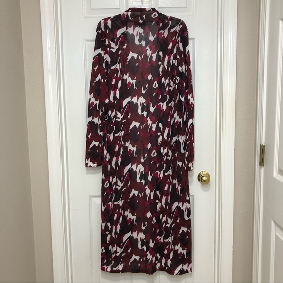 Lane Bryant Burgundy Black White Camo Lightweight Open Maxi Cardigan  18-20 - Picture 6 of 12
